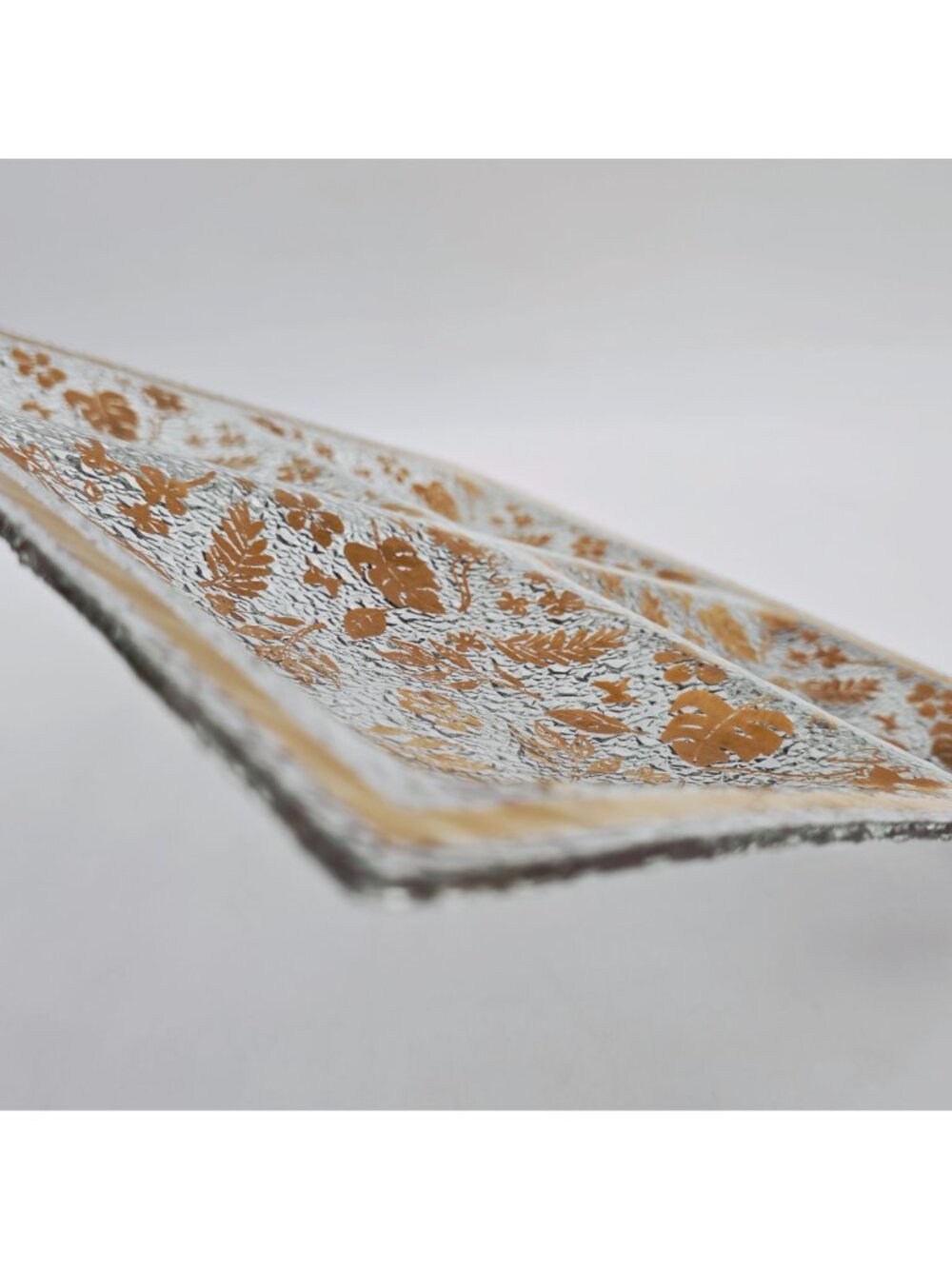 MCM Golden Foliage Divided Textured Glass Tray 4 Sections Large 16" x 16" - Picture 9 of 11